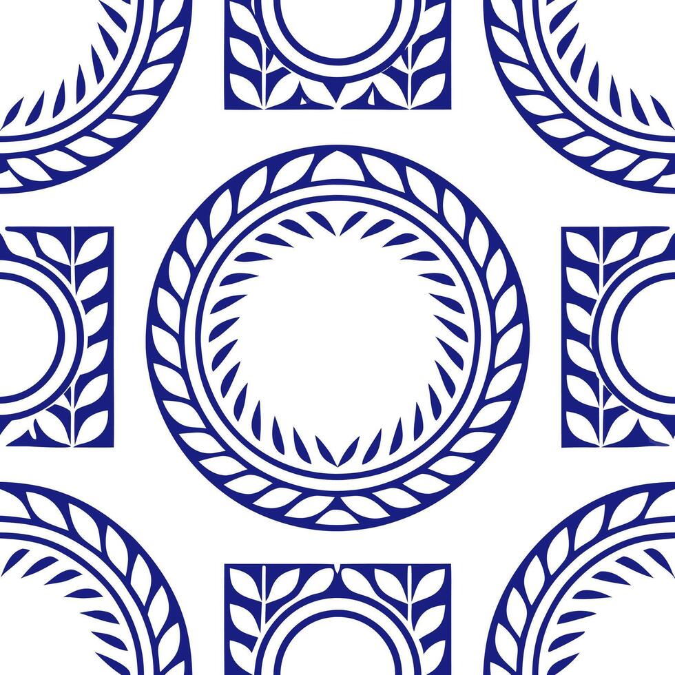 Greek meander patterns and olive branches seamless tile pattern with classic blue and white tones concept as Classic blue and white tones highlight Greek meander patterns intertwin Seamless Set vector