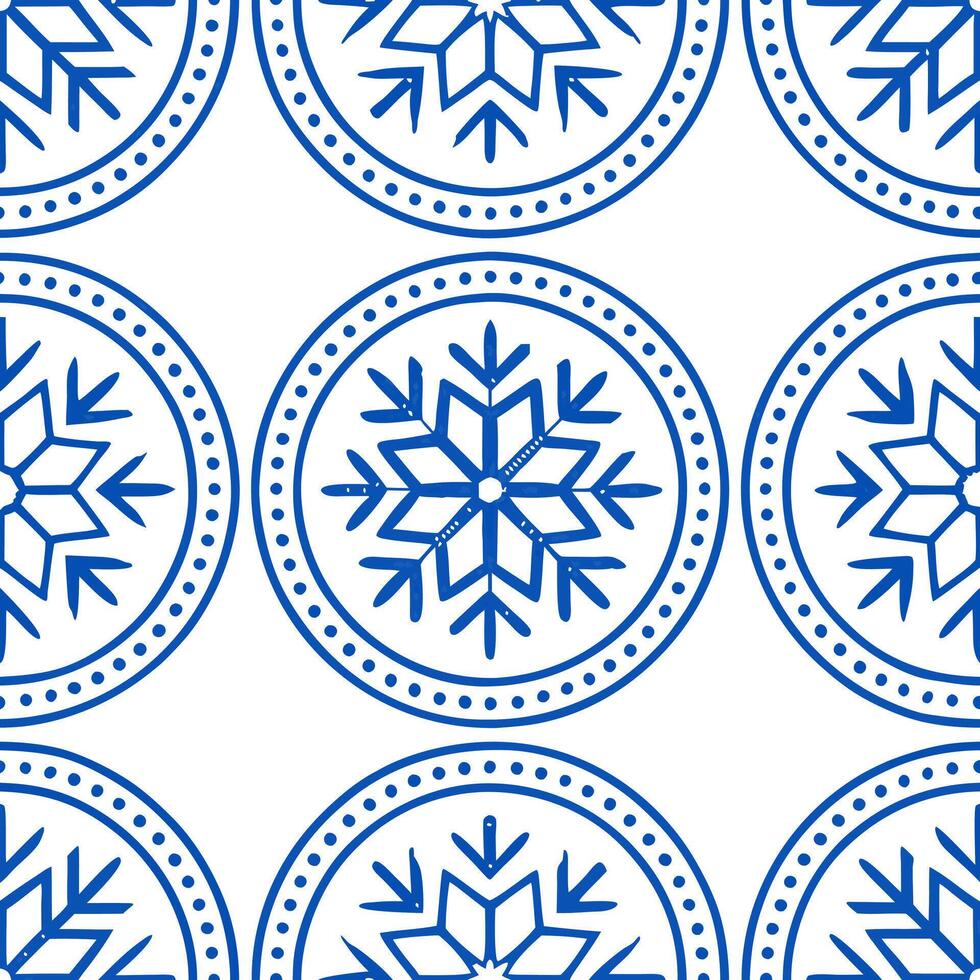 Scandinavian Nordic patterns and snowflakes seamless tile design with cool blue tones concept as Cool blue tones highlight Scandinavian Nordic patterns intertwined with snowflakes Seamless Set vector