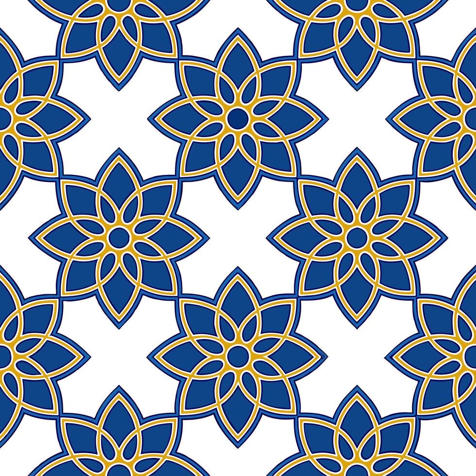 Middle Eastern arabesque and geometric motifs seamless tile pattern with vibrant blues and golds concept as Vibrant blues and golds highlight Middle Eastern arabesque and geometric Seamless Set vector