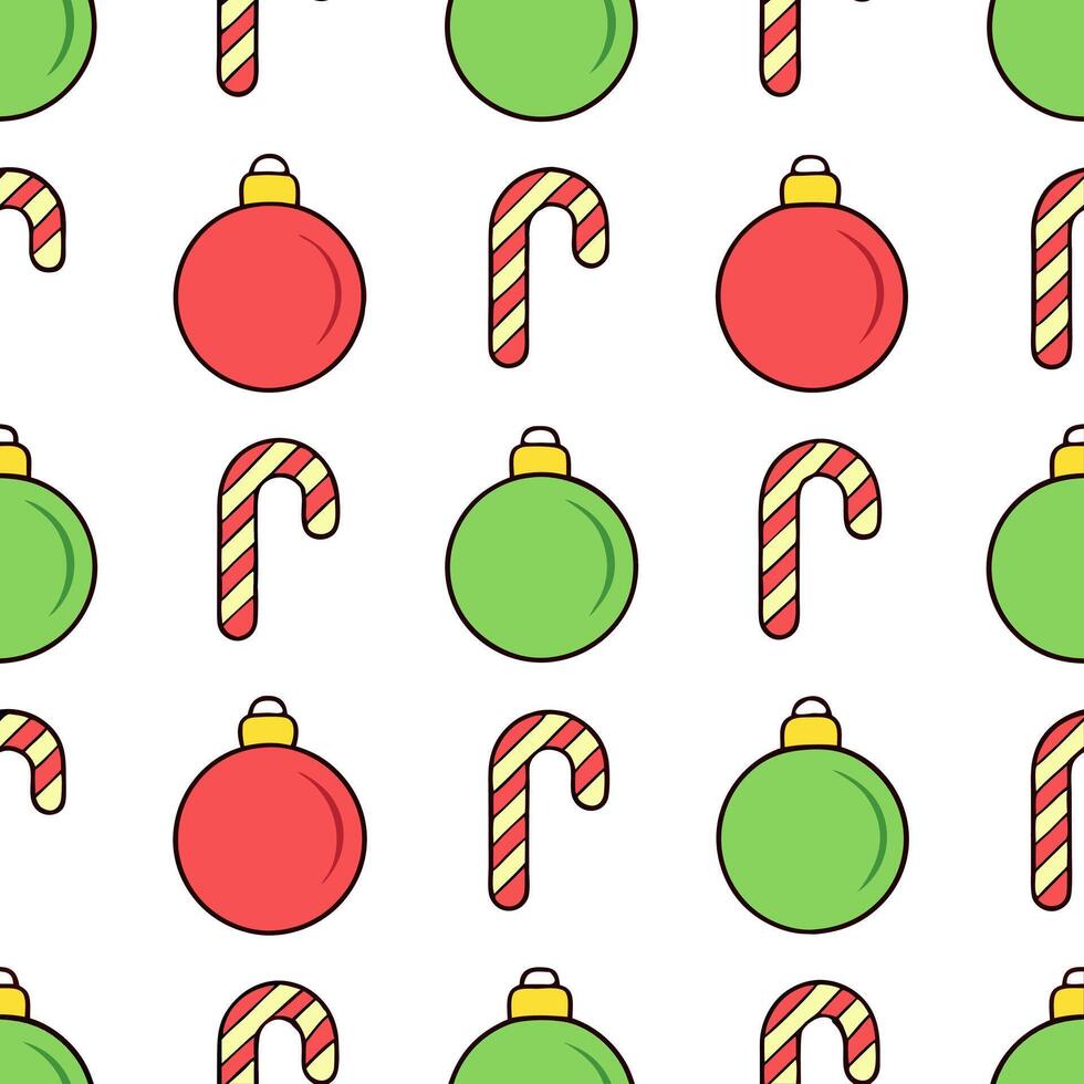 Charming Christmas ornaments and candy canes seamless tile pattern with bright colors concept as Bright colored Christmas ornaments and candy canes create charming seamless tile pa Seamless Set vector