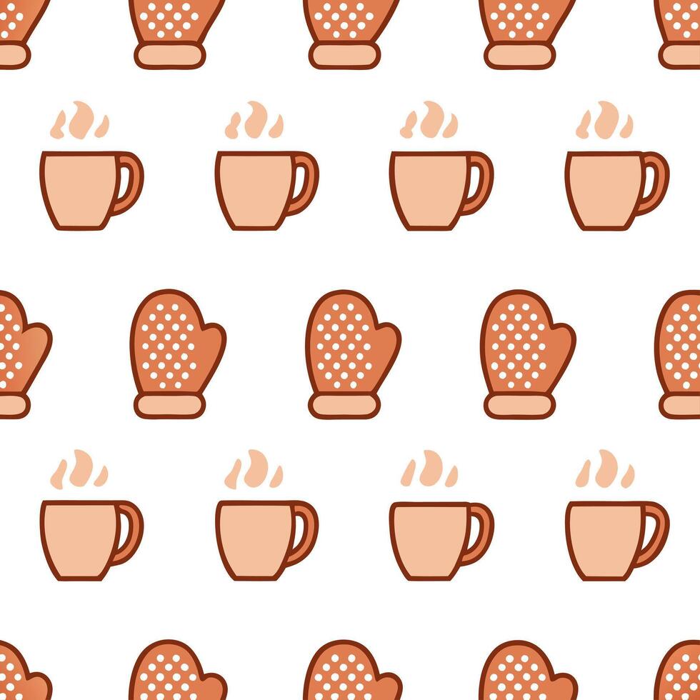 Cozy winter mittens and hot cocoa seamless tile pattern with warm textures and festive vibes concept as Warm textured mittens and steaming hot cocoa cups create cozy seamless tile Seamless Set vector