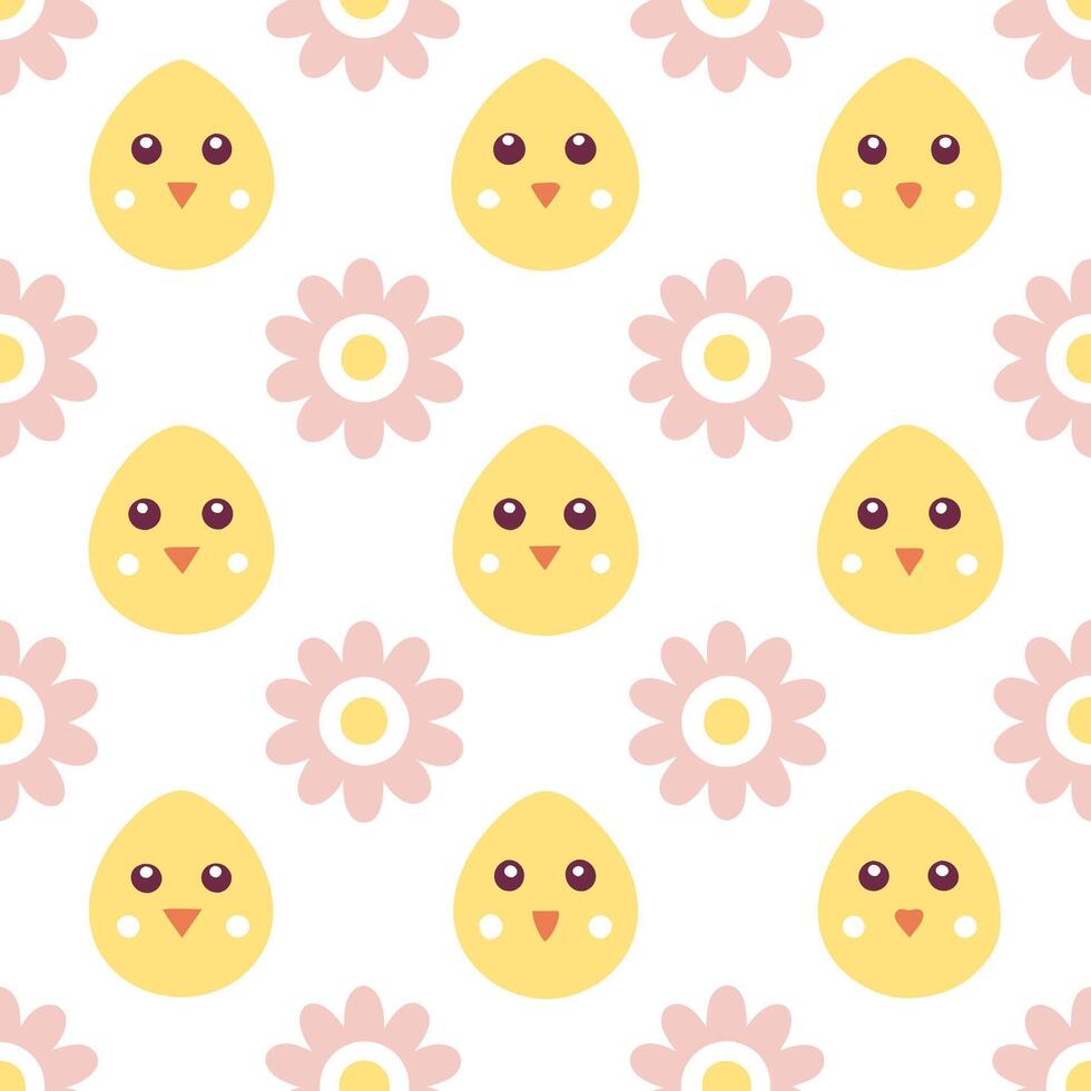 Whimsical Easter chicks and daisies seamless tile pattern with pastel spring colors concept as Pastel spring colors highlight whimsical Easter chicks and daisies in seamless tile p Seamless Set vector