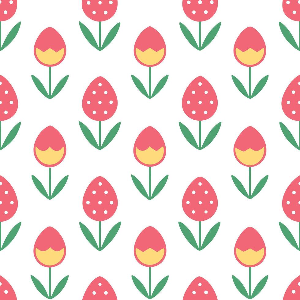 Whimsical Easter eggs and tulips seamless tile pattern with bright spring colors concept as Bright spring colors highlight whimsical Easter eggs and tulips in seamless tile pattern Seamless Set vector