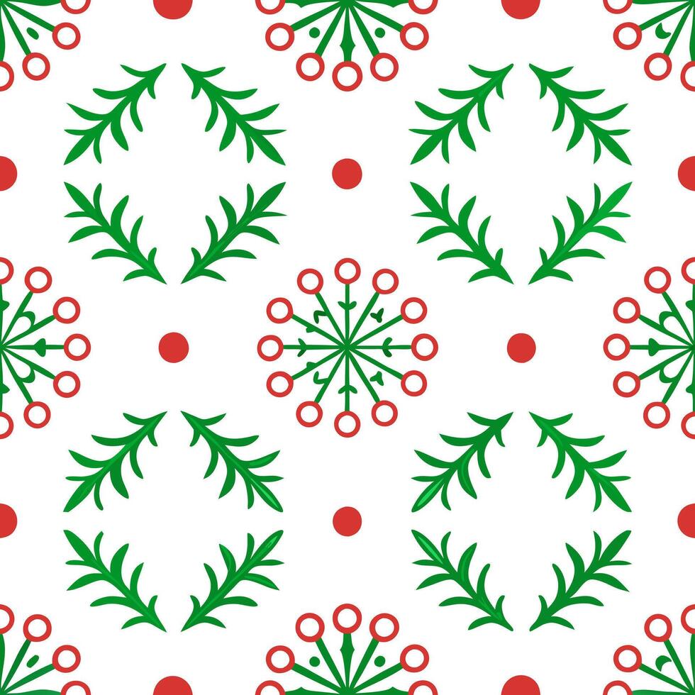 Frosty snowflake and holiday wreath seamless tile pattern with festive green and red accents concept as Festive green and red accents paired with snowflakes create a frosty seamles Seamless Set vector