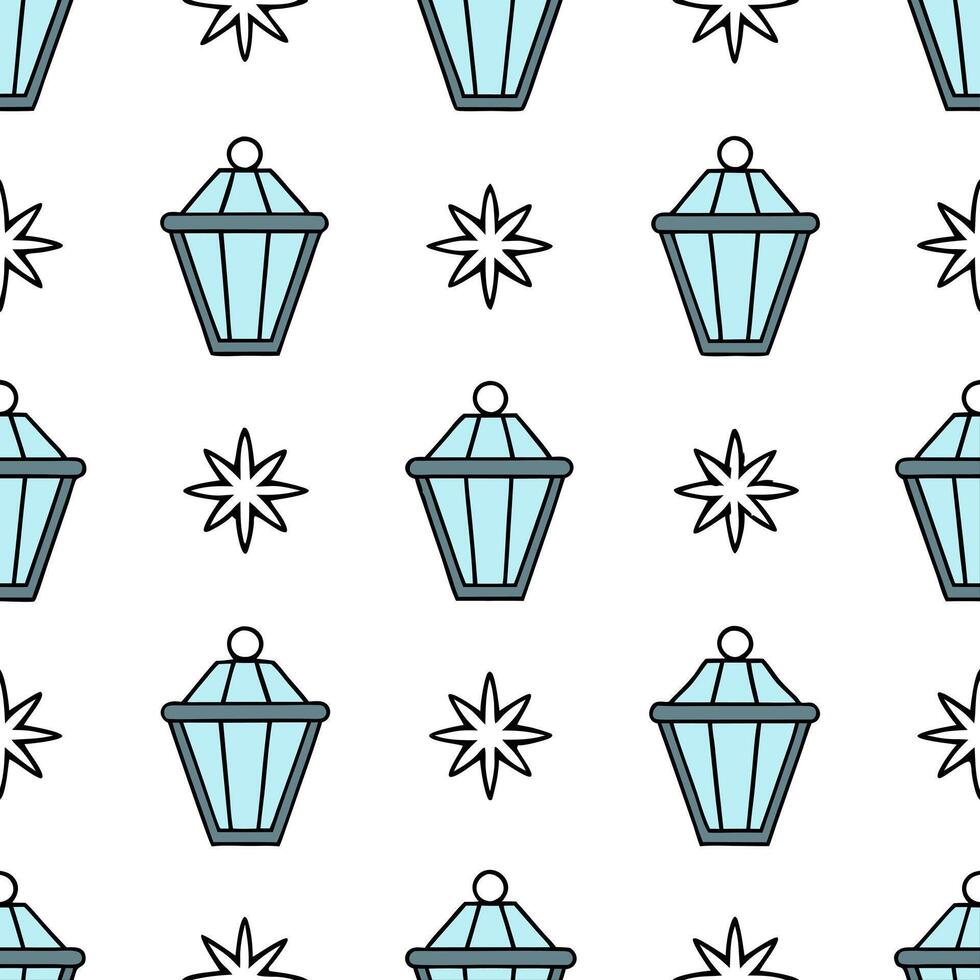 Frosty snowflake and ice lantern seamless tile pattern with shimmering winter accents concept as Shimmering ice lanterns paired with snowflakes create a frosty seamless tile patter Seamless Set vector
