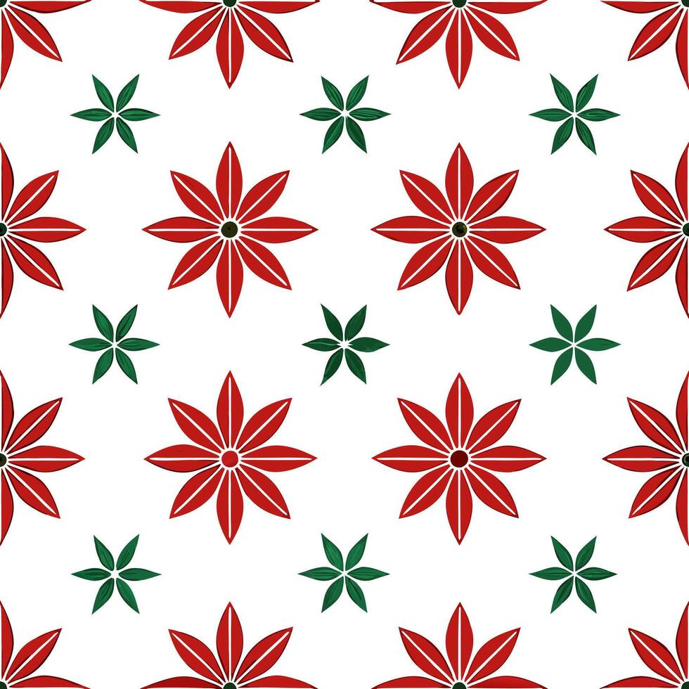 Elegant poinsettia and Christmas star seamless tile pattern with rich festive hues concept as Rich festive hues adorn elegant poinsettias and Christmas stars in seamless tile patte Seamless Set vector