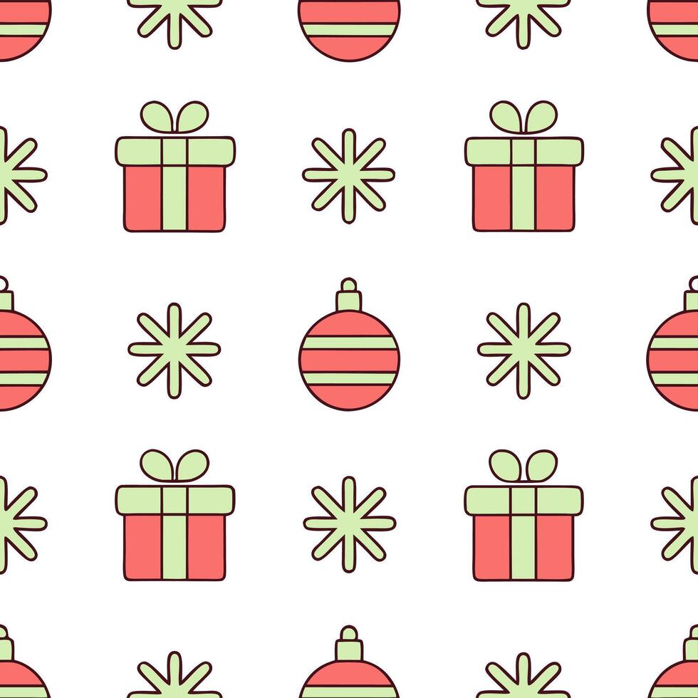 Whimsical Christmas gifts and snowflakes seamless tile pattern with playful holiday elements concept as Playful Christmas gifts and whimsical snowflakes create seamless tile patter Seamless Set vector