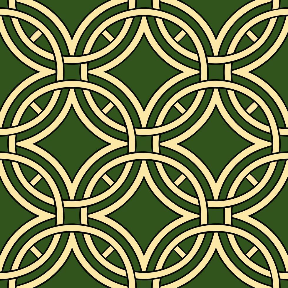 Celtic knots and interwoven vines seamless tile pattern with rich green and gold accents concept as Rich green and gold accents highlight Celtic knots intertwined with vines in sea Seamless Set vector