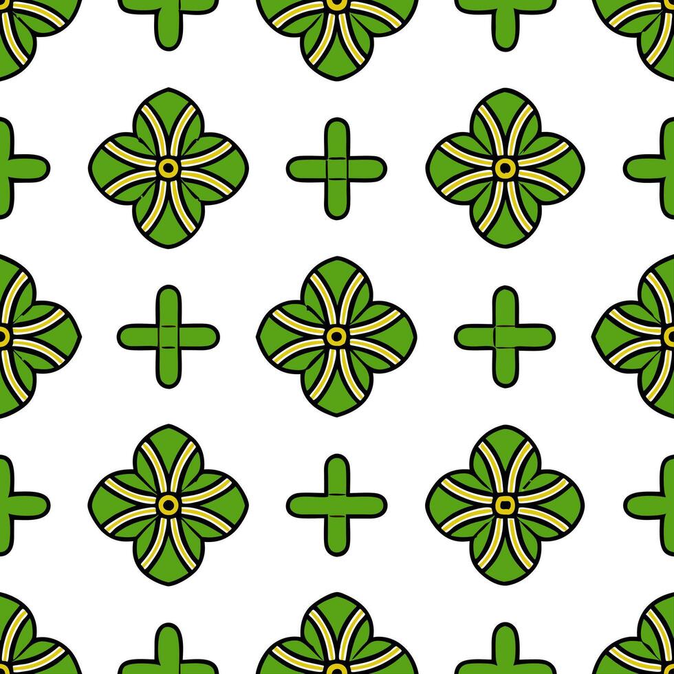 Irish Celtic cross and shamrocks seamless tile pattern with rich green accents concept as Rich green accents highlight Irish Celtic crosses intertwined with shamrocks in seamless t Seamless Set vector