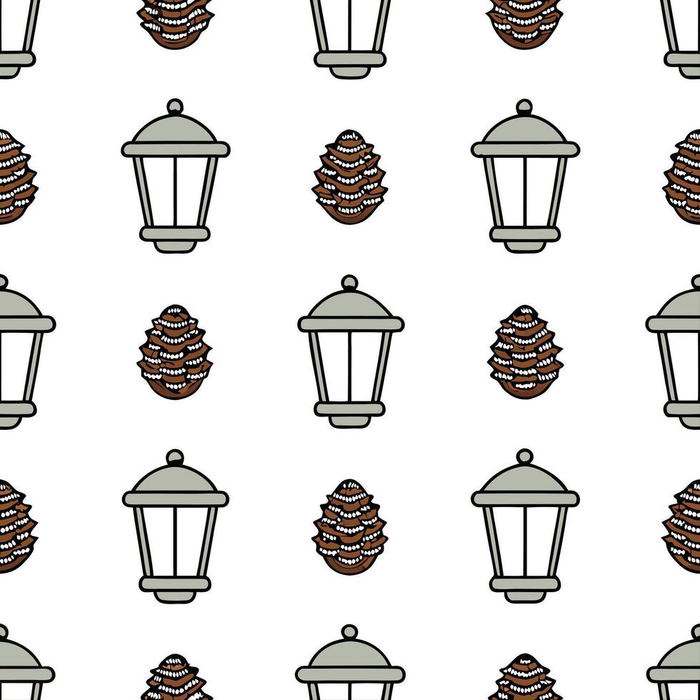 Snow covered lanterns and pinecones seamless tile pattern with winter charm concept as Snow covered lanterns and pinecones add winter charm to a seamless tile pattern perfect for f Seamless Set vector