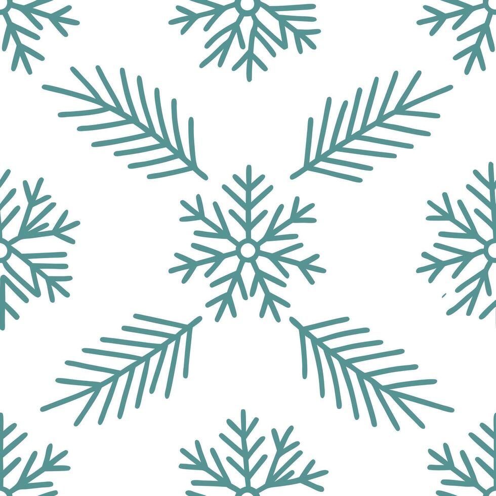 Frosty snowflake and evergreen branch seamless tile pattern with winter forest elements concept as Snowflakes paired with evergreen branches create a frosty seamless tile pattern w Seamless Set vector
