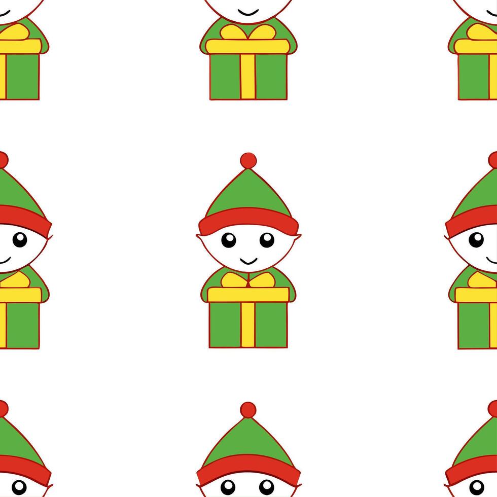Whimsical Christmas elves and gifts seamless tile pattern with playful holiday vibes concept as Playful Christmas elves and gifts create whimsical seamless tile pattern with festiv Seamless Set vector