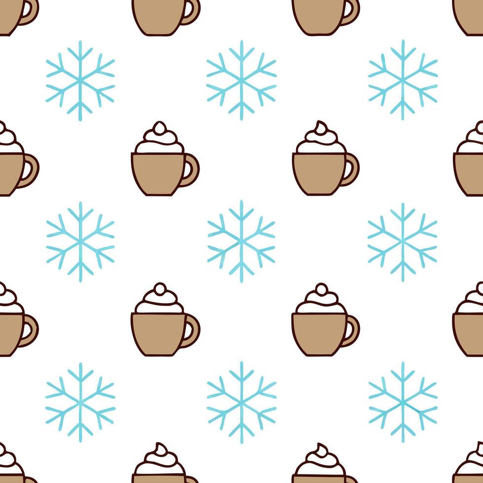Frosty snowflake and hot cocoa seamless tile pattern with cozy winter vibes concept as Hot cocoa paired with frosty snowflakes creates a seamless tile pattern with cozy winter vibe Seamless Set vector