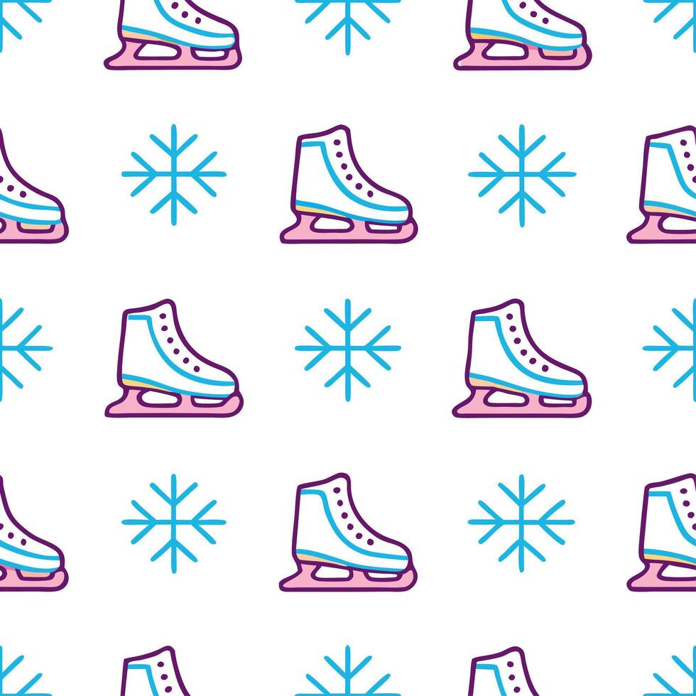 Sparkling ice skates and snowflakes seamless tile pattern with winter sports flair concept as Ice skates adorned with sparkling snowflakes create a seamless tile pattern with a win Seamless Set vector