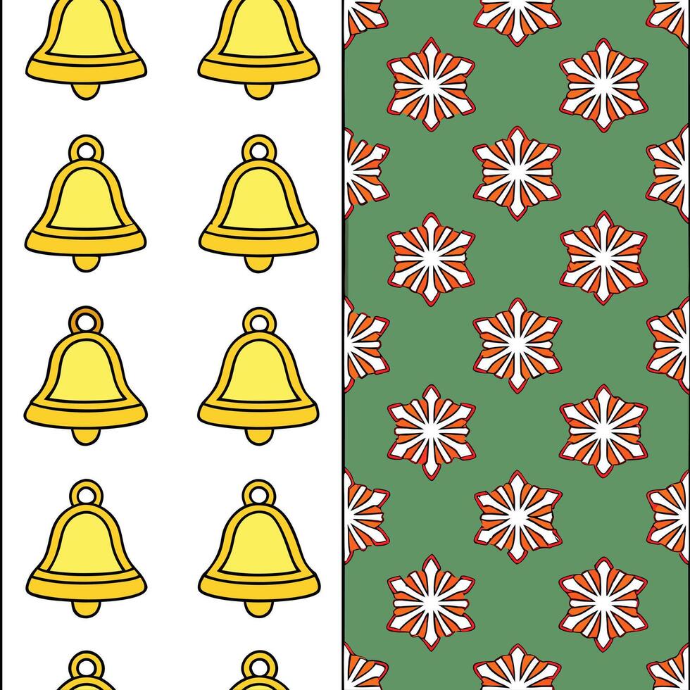 Sparkling Christmas bells and snowflakes seamless tile pattern with festive accents concept as Festive accents with sparkling Christmas bells and snowflakes create seamless tile pa Seamless Set vector