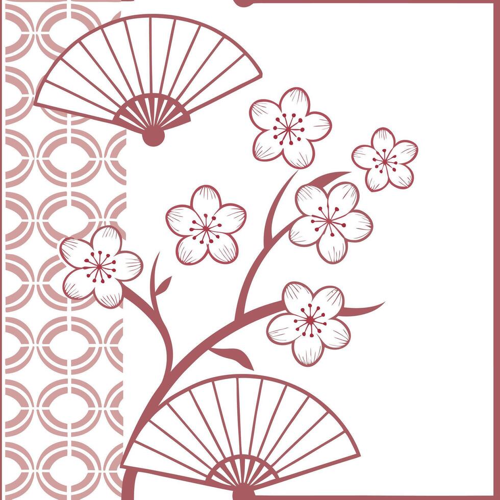 Japanese sakura blossoms and traditional fans seamless tile pattern with soft pink and white tones concept as Soft pink and white tones highlight Japanese sakura blossoms intertwin Seamless Set vector