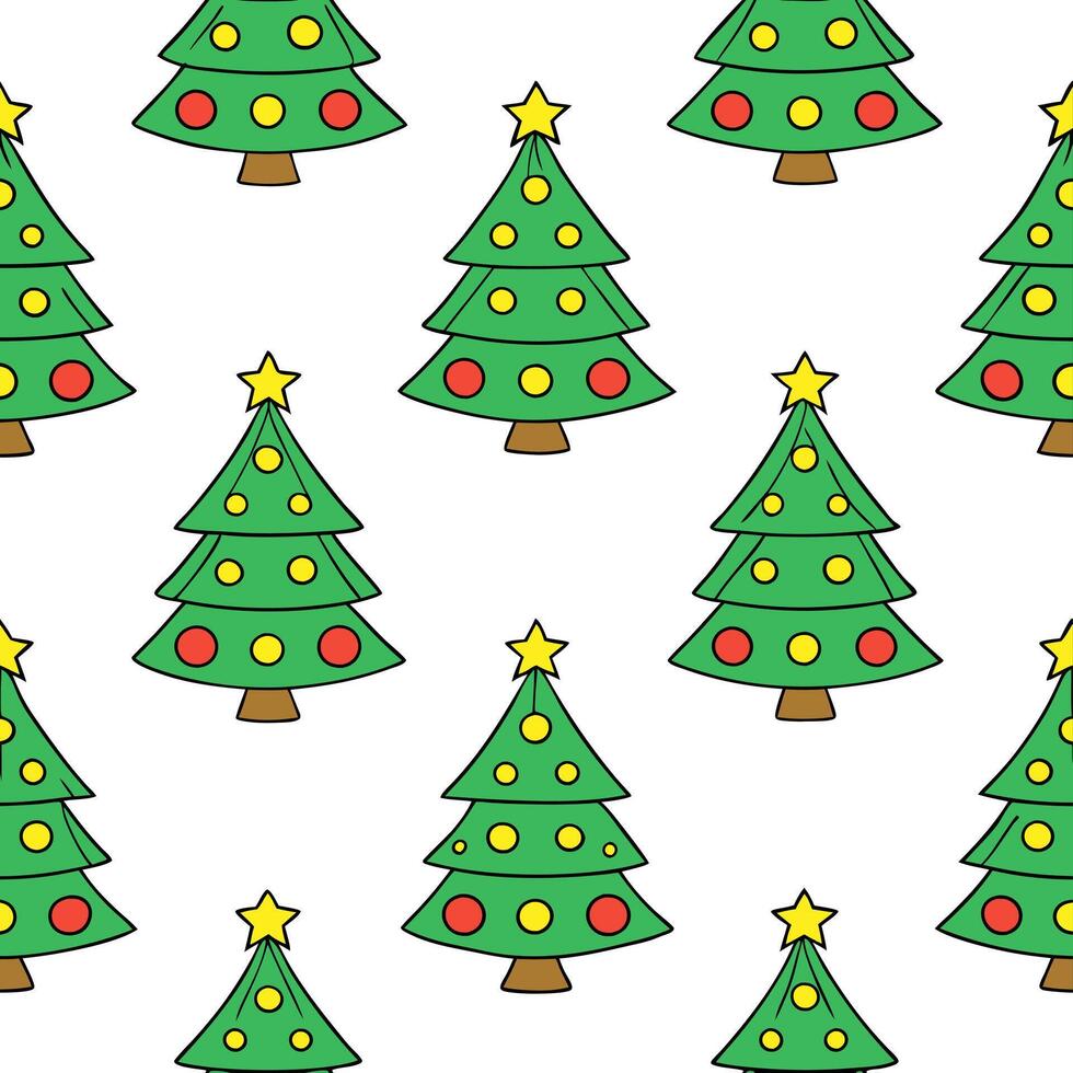 Festive Christmas tree seamless tile pattern with colorful ornaments and twinkling lights concept as Colorful ornaments and twinkling lights adorn festive Christmas trees in seamle Seamless Set vector