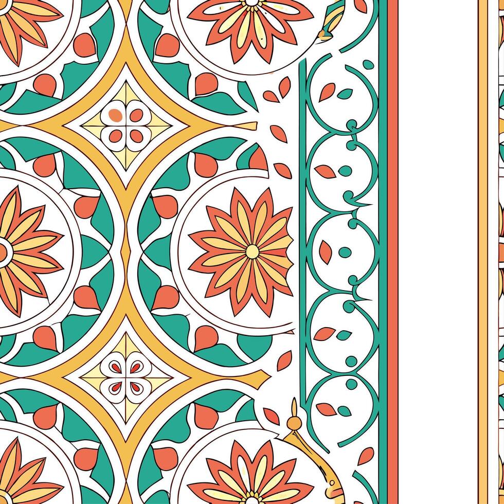 Middle Eastern arabesque and mosaic patterns seamless tile pattern with vibrant colors concept as Vibrant colors highlight Middle Eastern arabesque and mosaic patterns in seamless Seamless Set vector