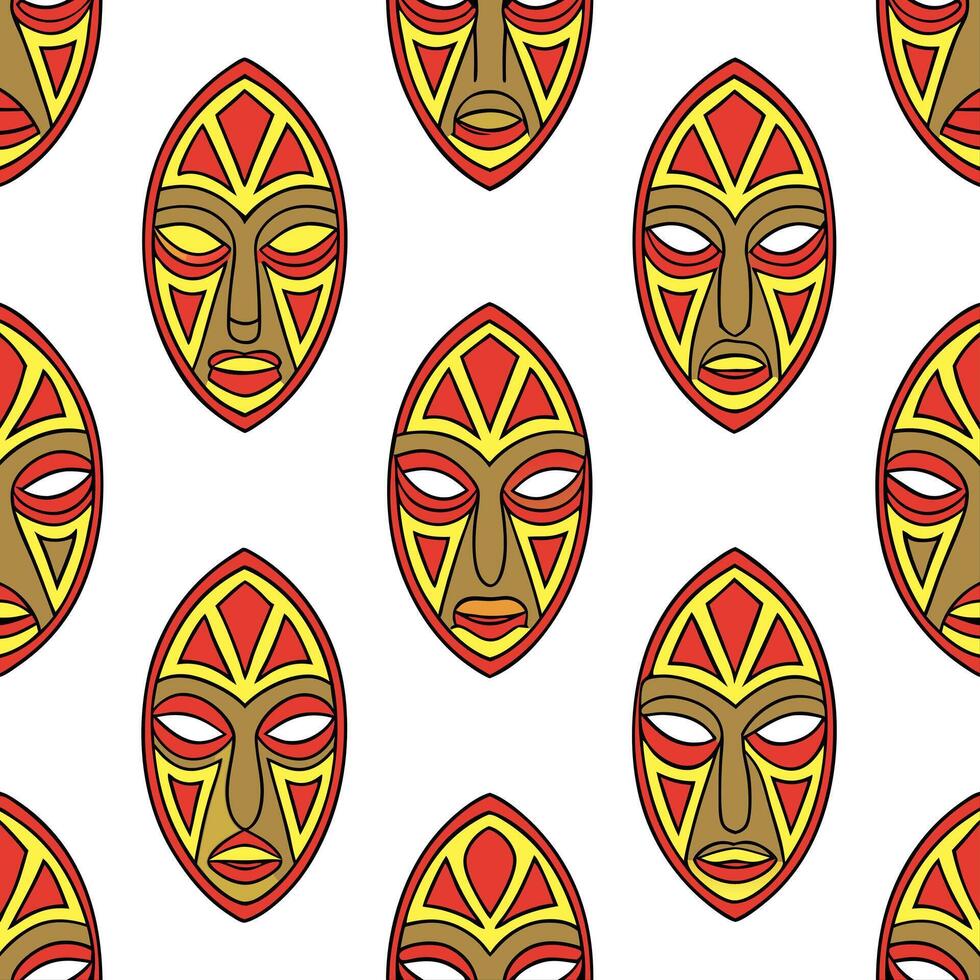 African tribal masks and vibrant patterns seamless tile pattern with earthy color palette concept as Earthy color palette highlights African tribal masks intertwined with vibrant p Seamless Set vector
