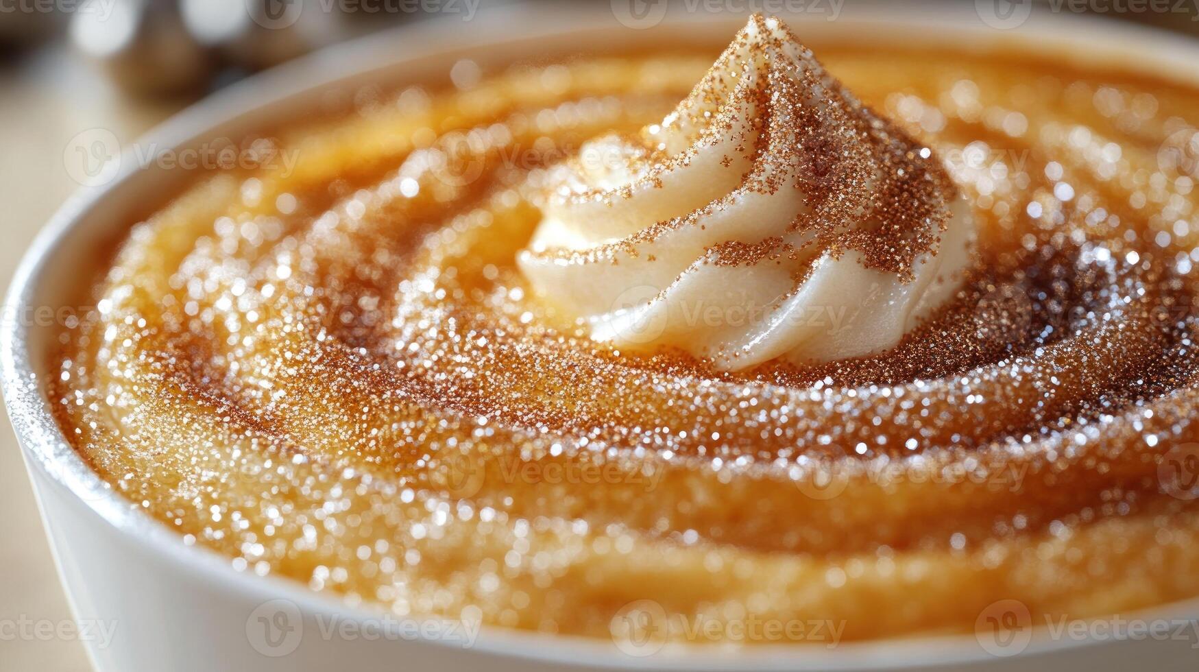 Creamy dessert topped with whipped cream and spice. photo