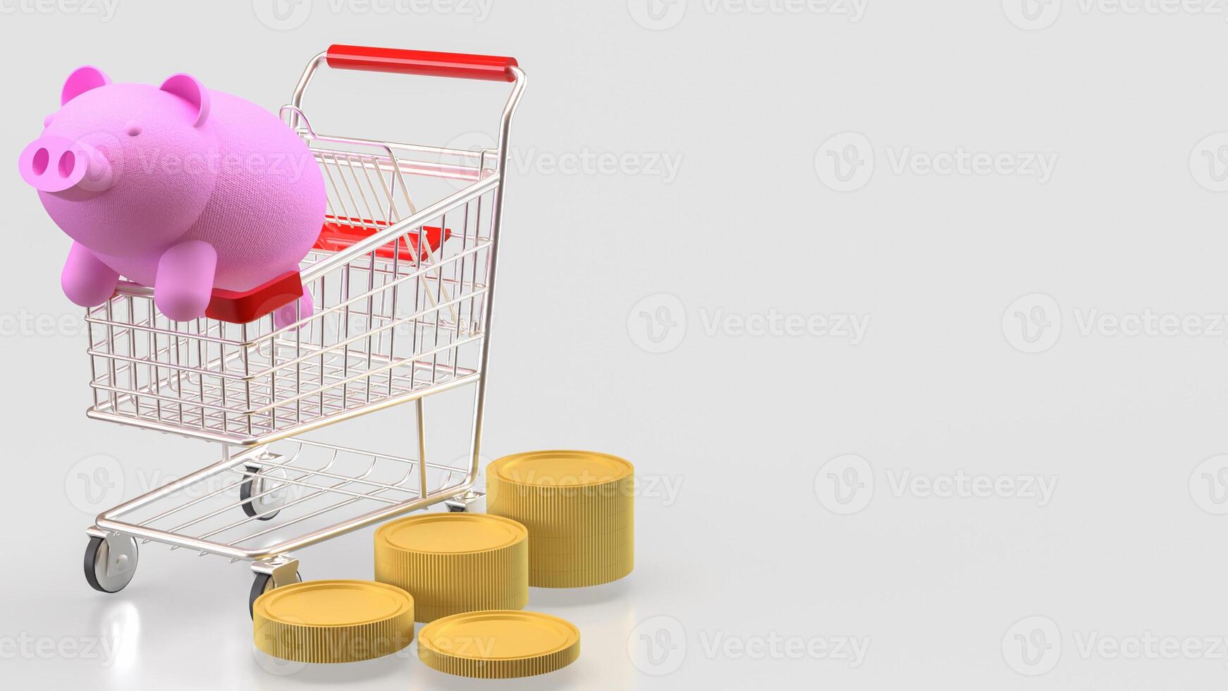 Pink piggy bank in Shopping cart for Marketing concept 3d Rendering . photo