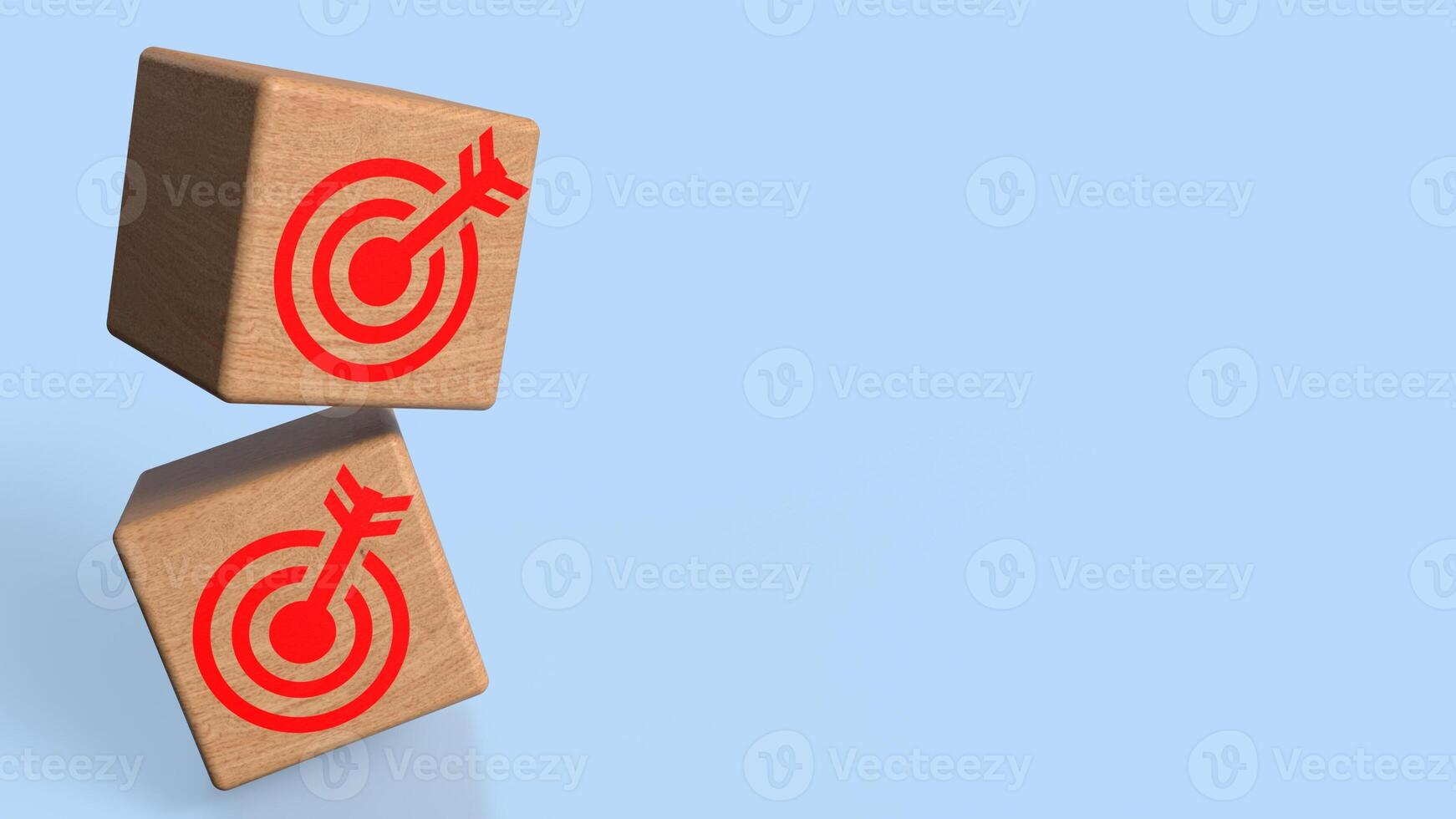 Wood cube and Blue eye target for Business concept 3d Rendering . . photo