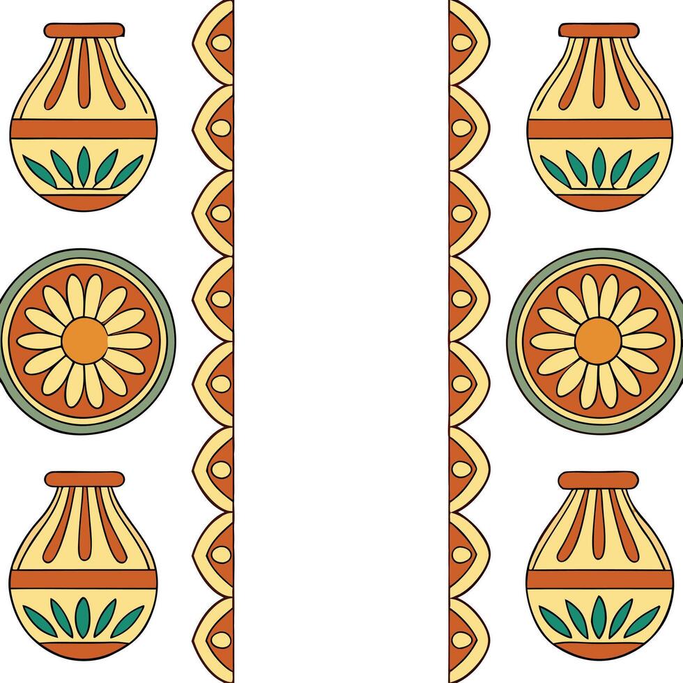 Traditional pottery and ceramic motifs seamless tile pattern with earthy and vibrant hues concept as Earthy and vibrant hues highlight traditional pottery and ceramic motifs in sea Seamless Set vector