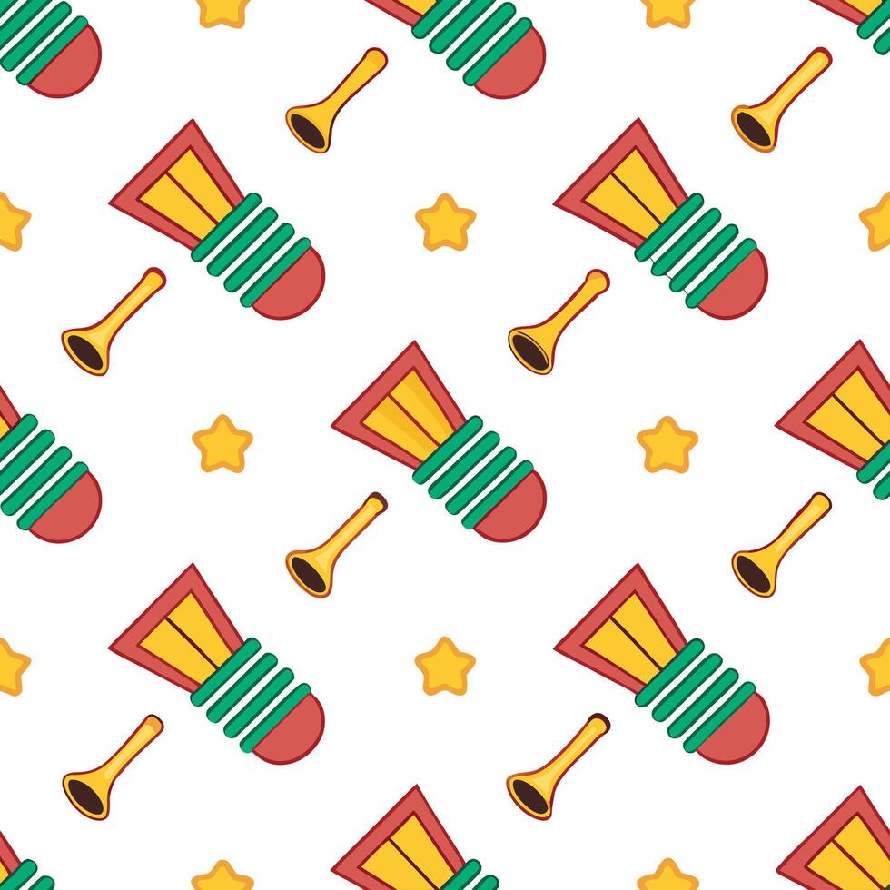 Local festivals and traditional instruments seamless tile pattern with vibrant colors and dynamic shapes concept as Vibrant colors and dynamic shapes highlight local festivals and Seamless Set vector