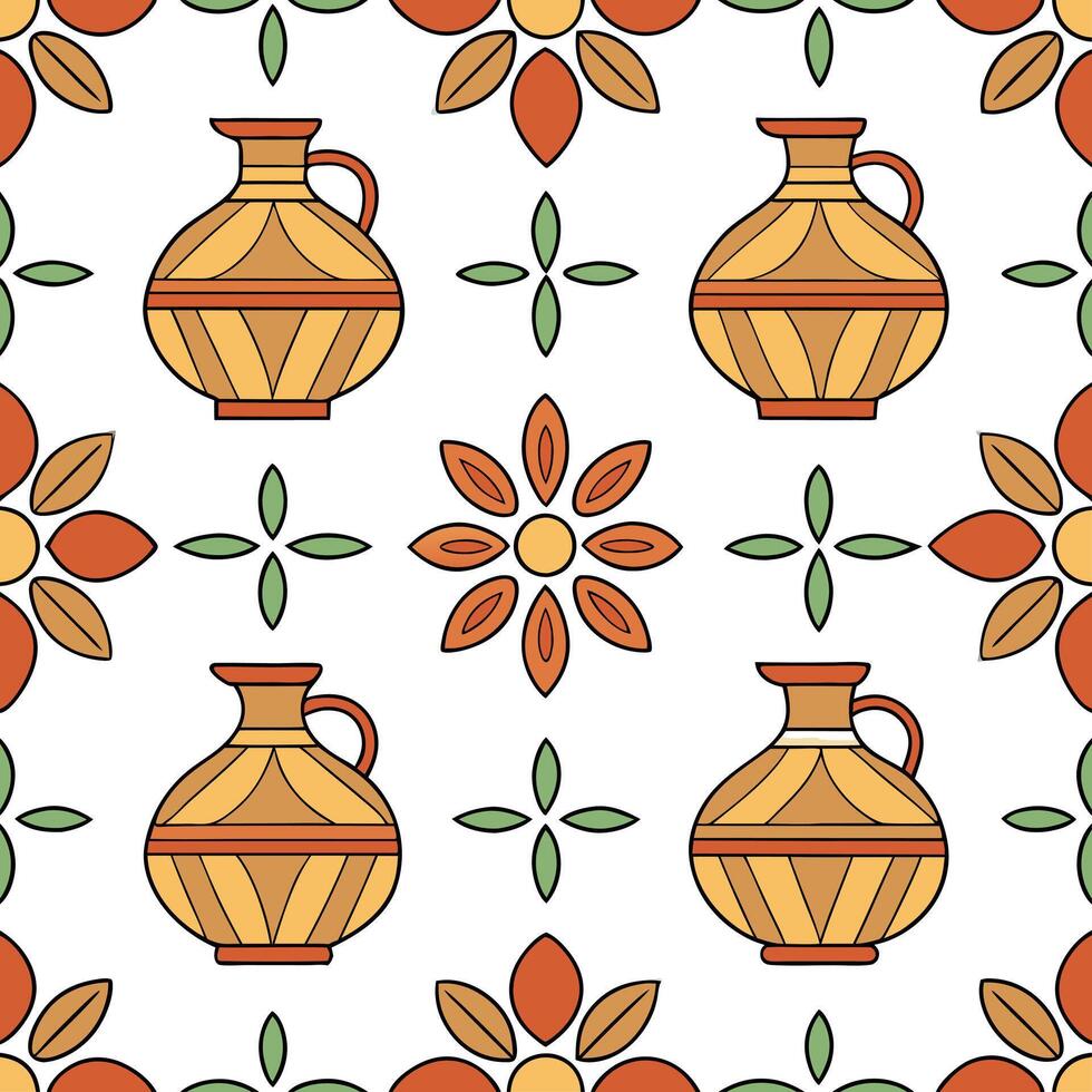 Traditional pottery and ceramic designs seamless tile pattern with earthy and vibrant hues concept as Earthy and vibrant hues highlight traditional pottery and ceramic designs in s Seamless Set vector