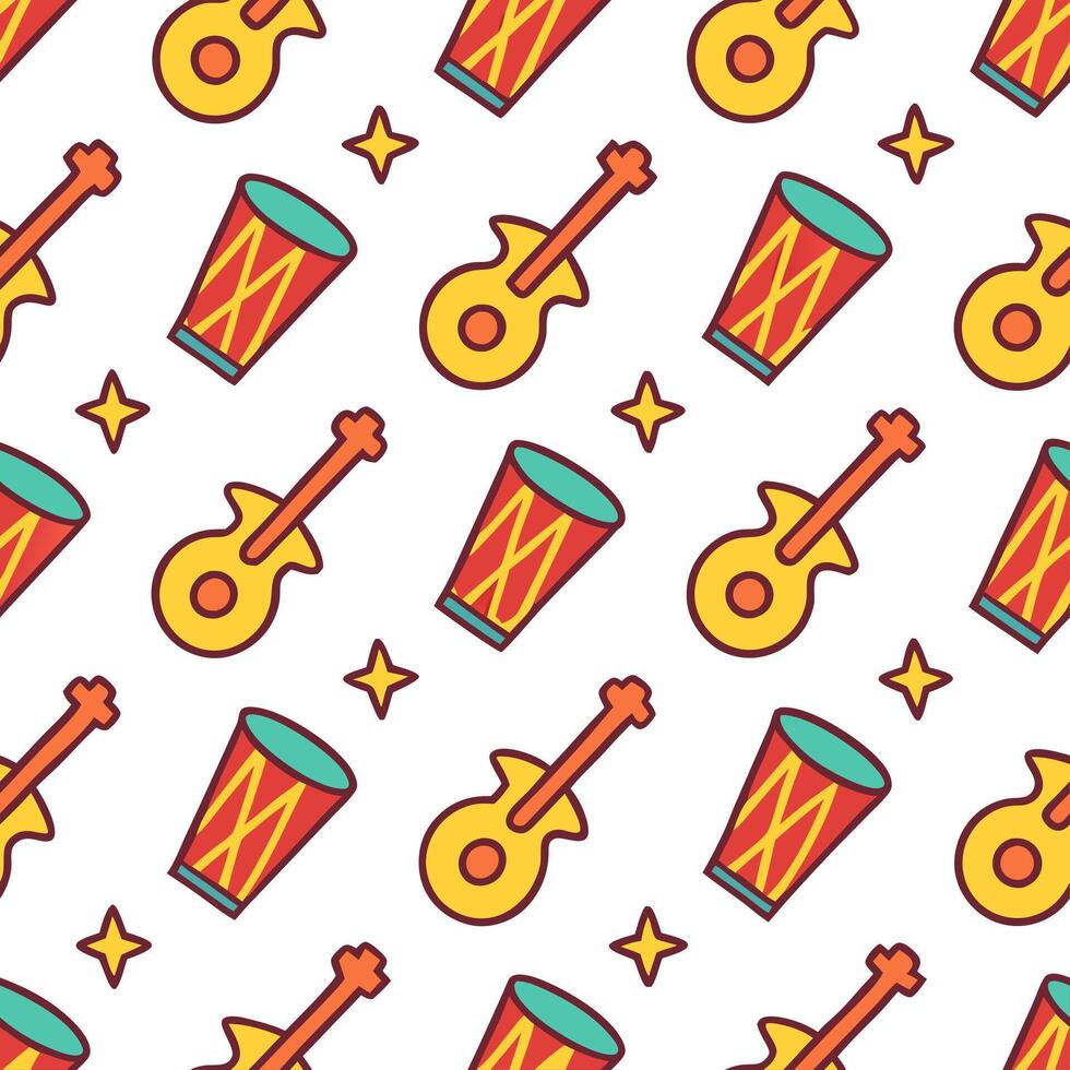Local festivals and traditional music instruments seamless tile pattern with vibrant colors and dynamic shapes concept as Vibrant colors and dynamic shapes highlight local festival Seamless Set 2 vector