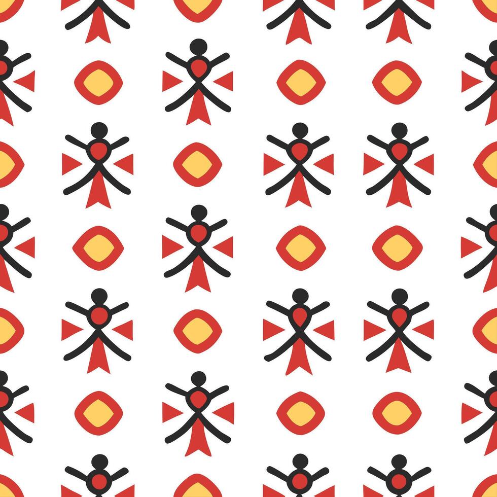 Traditional dance movements and cultural symbols seamless tile pattern with bold colors concept as Bold colors highlight traditional dance movements and cultural symbols in seamles Seamless Set 2 vector