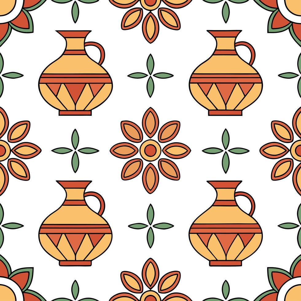 Traditional pottery and ceramic designs seamless tile pattern with earthy and vibrant hues concept as Earthy and vibrant hues highlight traditional pottery and ceramic designs in s Seamless Set 2 vector