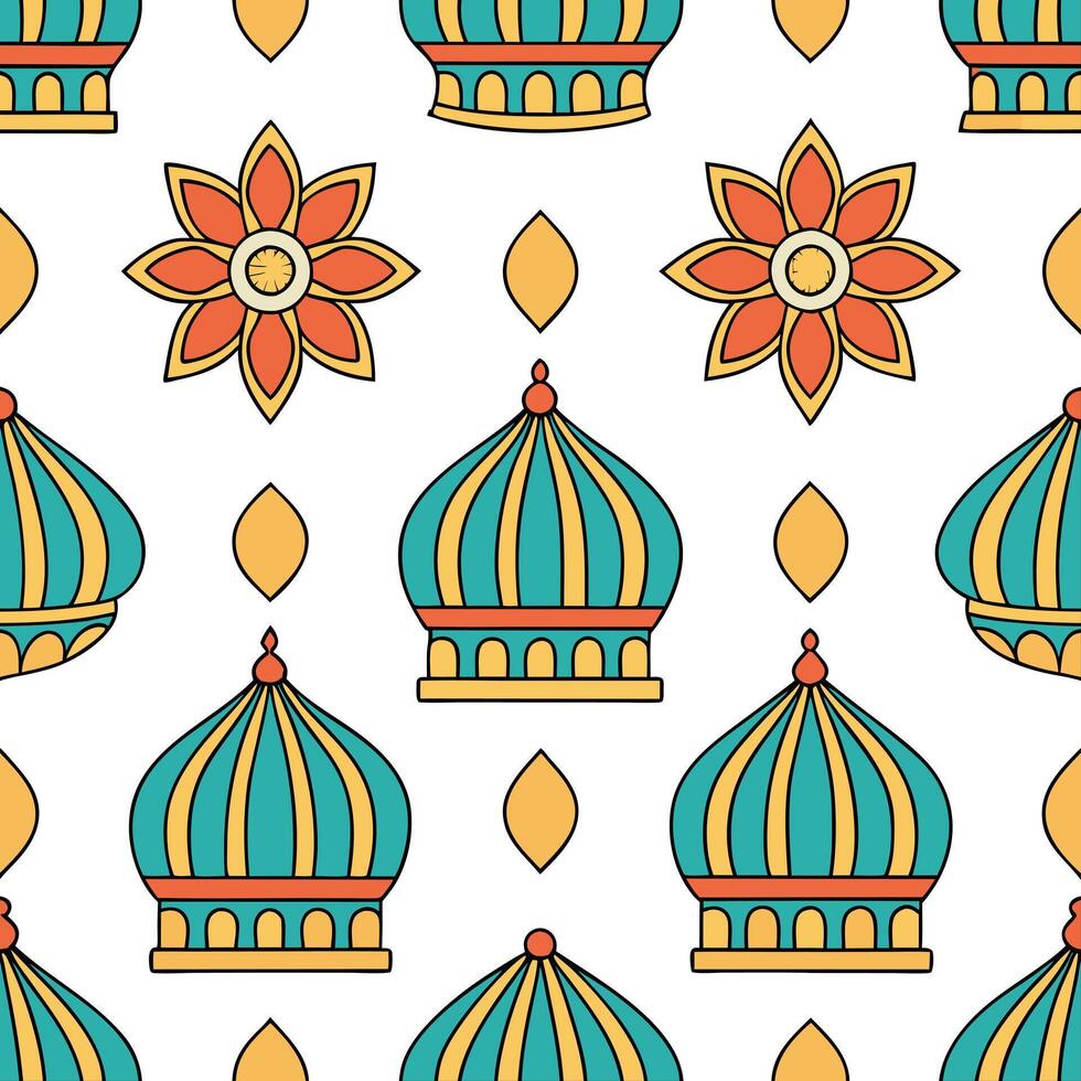 Traditional cultural festivals and dance motifs seamless tile pattern with bright colors concept as Bright colors highlight traditional cultural festivals and dance motifs in seaml Seamless Set vector