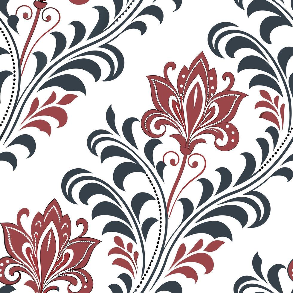 Retro damask seamless tile pattern with rich colors for elegant spaces concept as Classic retro damask motifs in seamless tile pattern featuring rich and vibrant color schemes in Seamless Set vector