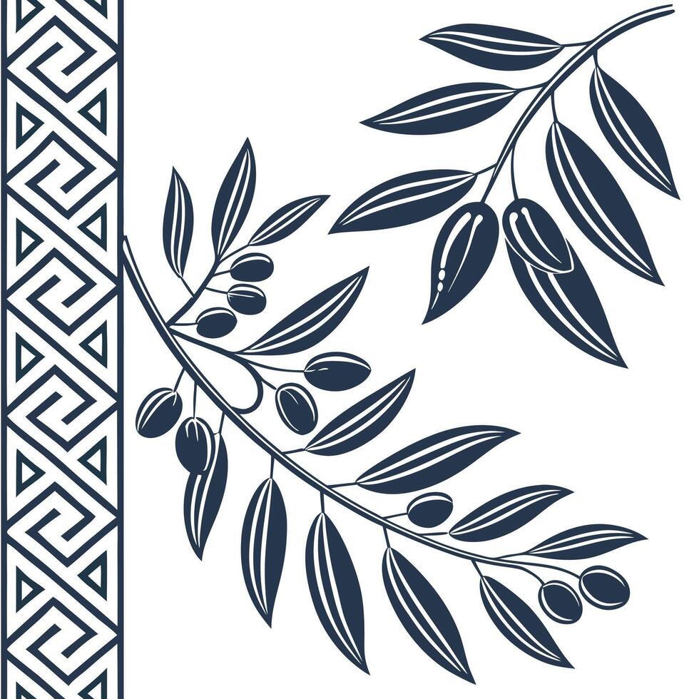 Traditional Greek key patterns and olive branches seamless tile pattern with classic blue and white tones concept as Classic blue and white tones highlight traditional Greek key pa Seamless Set vector