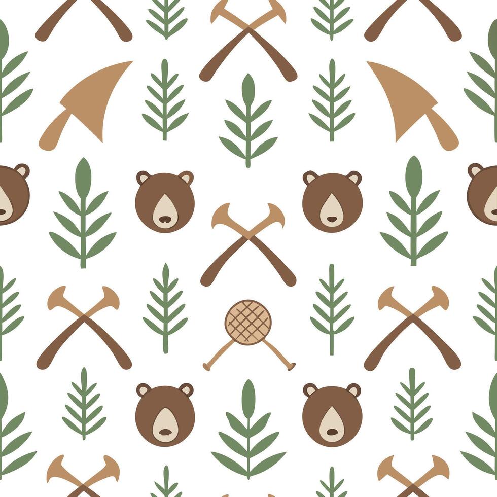 Local wildlife and traditional hunting tools seamless tile pattern with earthy and natural tones concept as Earthy and natural tones highlight local wildlife and traditional huntin Seamless Set vector