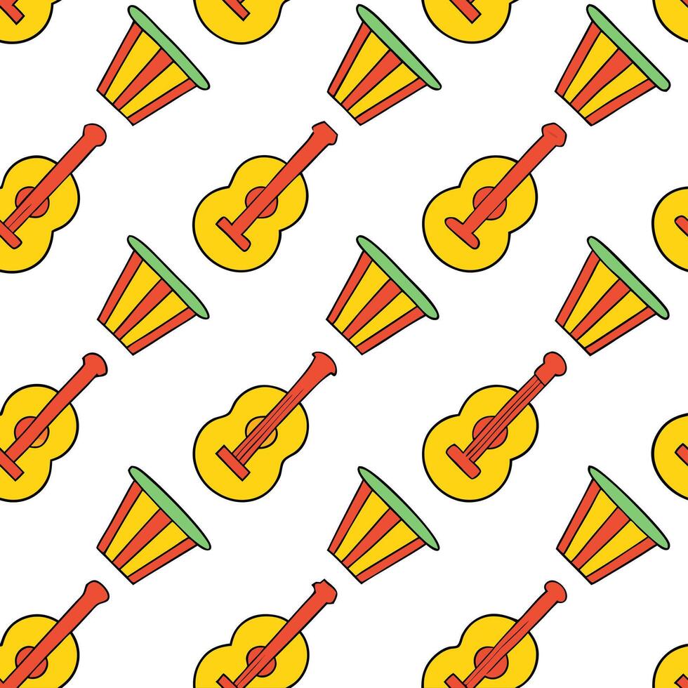 Local festivals and traditional music instruments seamless tile pattern with vibrant colors and dynamic shapes concept as Vibrant colors and dynamic shapes highlight local festival Seamless Set vector