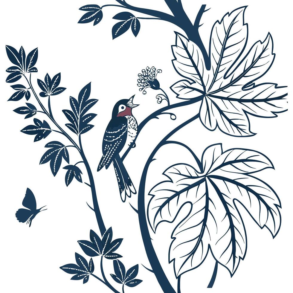 Vintage botanical seamless tile pattern with intricate leaf veins for detailed designs concept as Intricate veins in leaves within a seamless botanical pattern adding depth and det Seamless Set vector