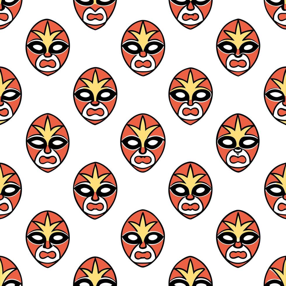 Traditional masks and symbolic patterns seamless tile pattern with bold colors concept as Bold colors highlight traditional masks and symbolic patterns in seamless tile pattern in Seamless Set vector