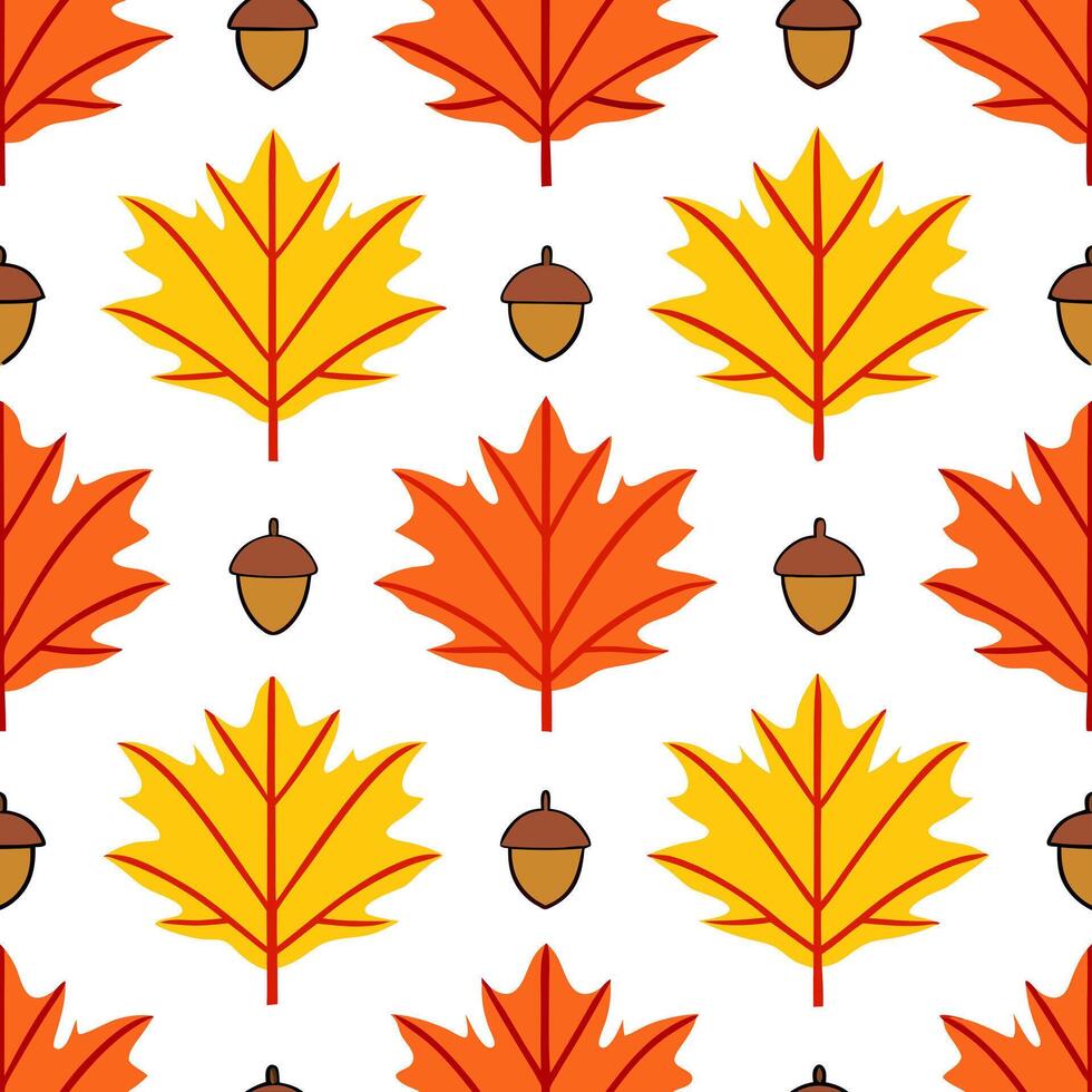 Vibrant autumn trees seamless tile pattern with colorful leaves and acorns for lively fall spaces concept as Colorful autumn leaves and acorns arranged seamlessly to create lively Seamless Set vector