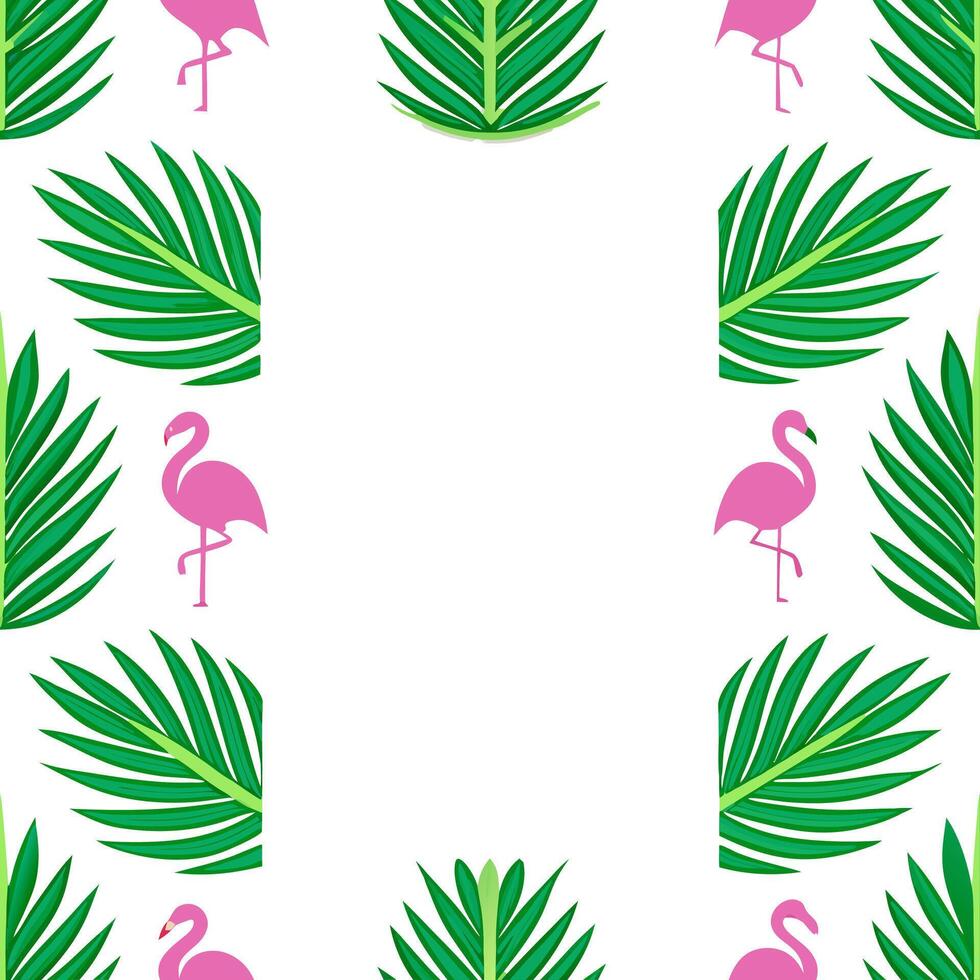 Refreshing summer seamless pattern with tropical palm leaves and flamingos for a lively tropical vibe concept as Tropical palm leaves and flamingos arranged in a seamless pattern f Seamless Set vector