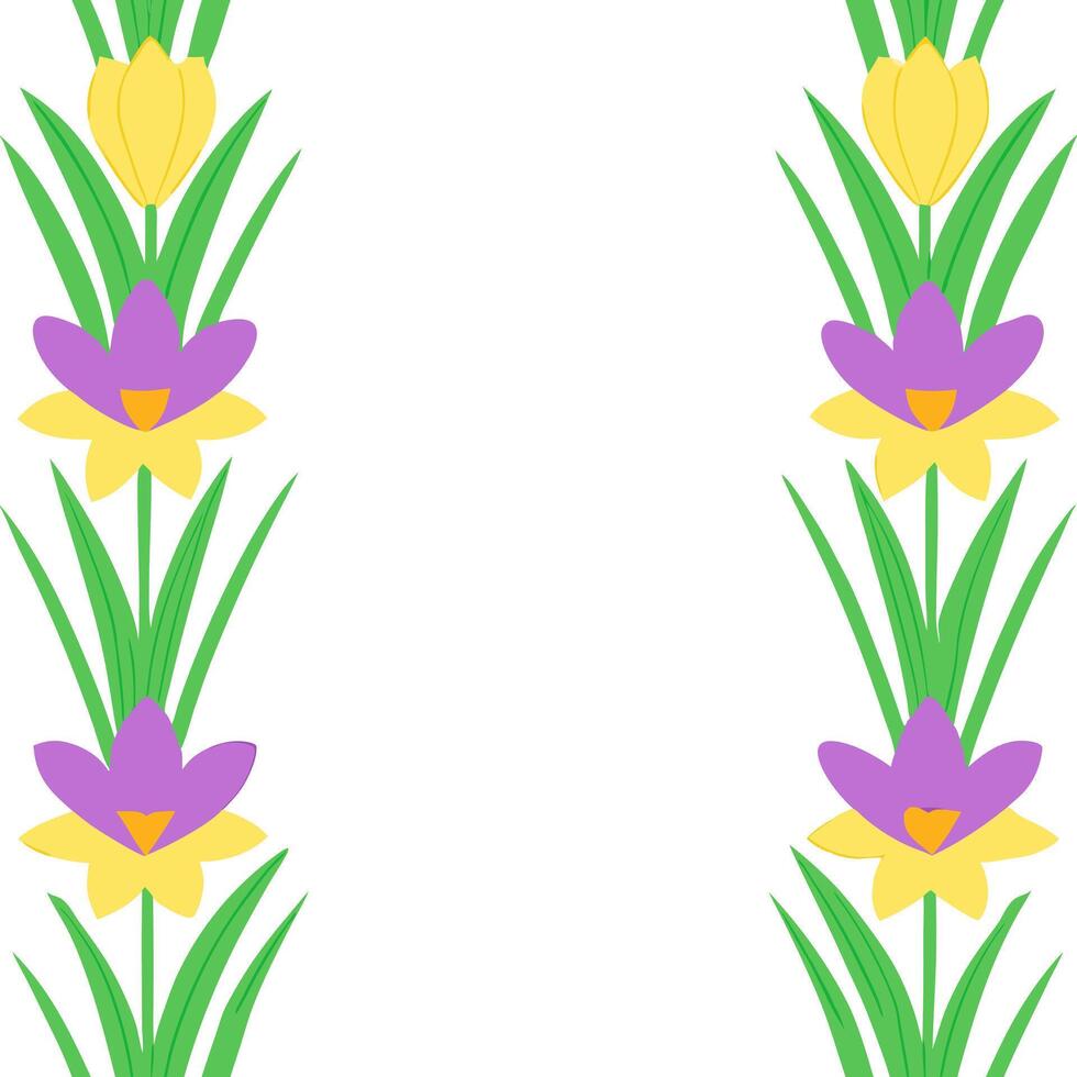 Bright and fresh spring pastel seamless pattern with crocuses and daffodils for lively outdoor spaces concept as Fresh crocuses and daffodils arranged in bright pastel colors for l Seamless Set vector