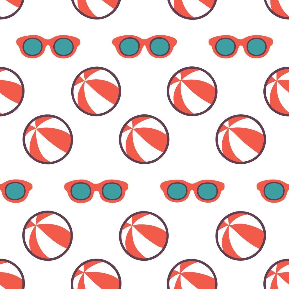 Fun and playful summer seamless pattern with beach balls and sunglasses for energetic outdoor spaces concept as Beach balls and sunglasses in a seamless pattern perfect for creatin Seamless Set vector