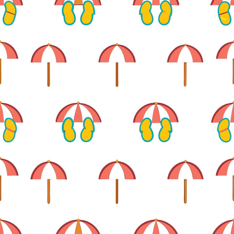 Warm summer seamless tile pattern with beach umbrellas and sandals for sunny vacation spots concept as Beach umbrellas and sandals in a seamless tile pattern designed for sunny vac Seamless Set vector