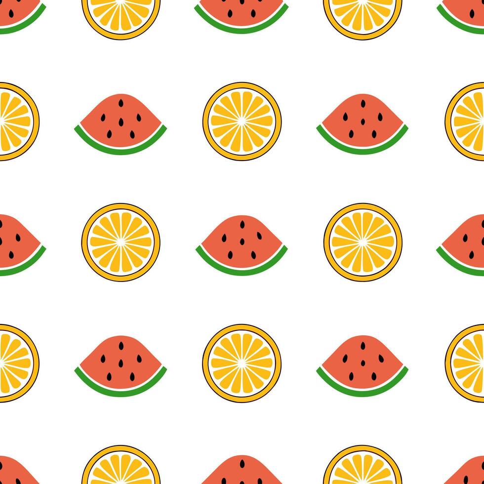 Fresh summer seamless tile pattern with watermelon and tropical fruits for vibrant outdoor dining concept as Watermelon and tropical fruits arranged in a seamless tile pattern for Seamless Set vector