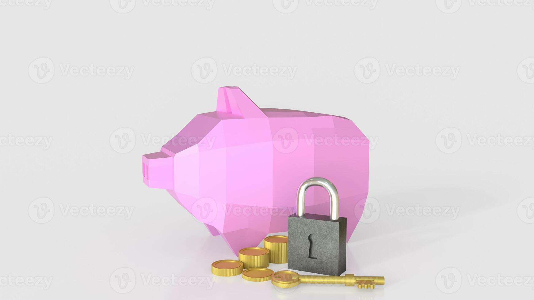 The Master key and Piggy Bank for earn or Saving concept 3d Rendering. photo