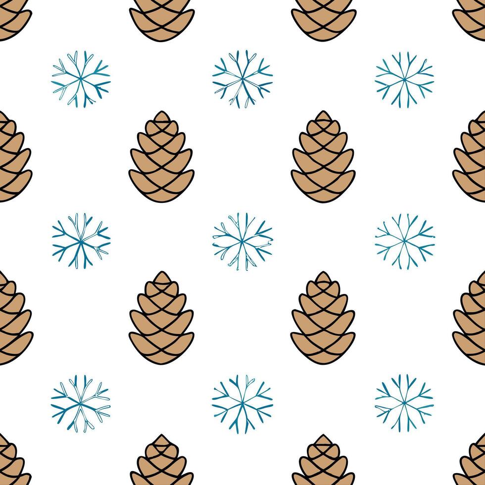 Snowy pine seamless tile pattern with pinecones and snowflakes for nature inspired winter decor concept as Pinecones and snowflakes arranged seamlessly to create nature inspired sn Seamless Set vector