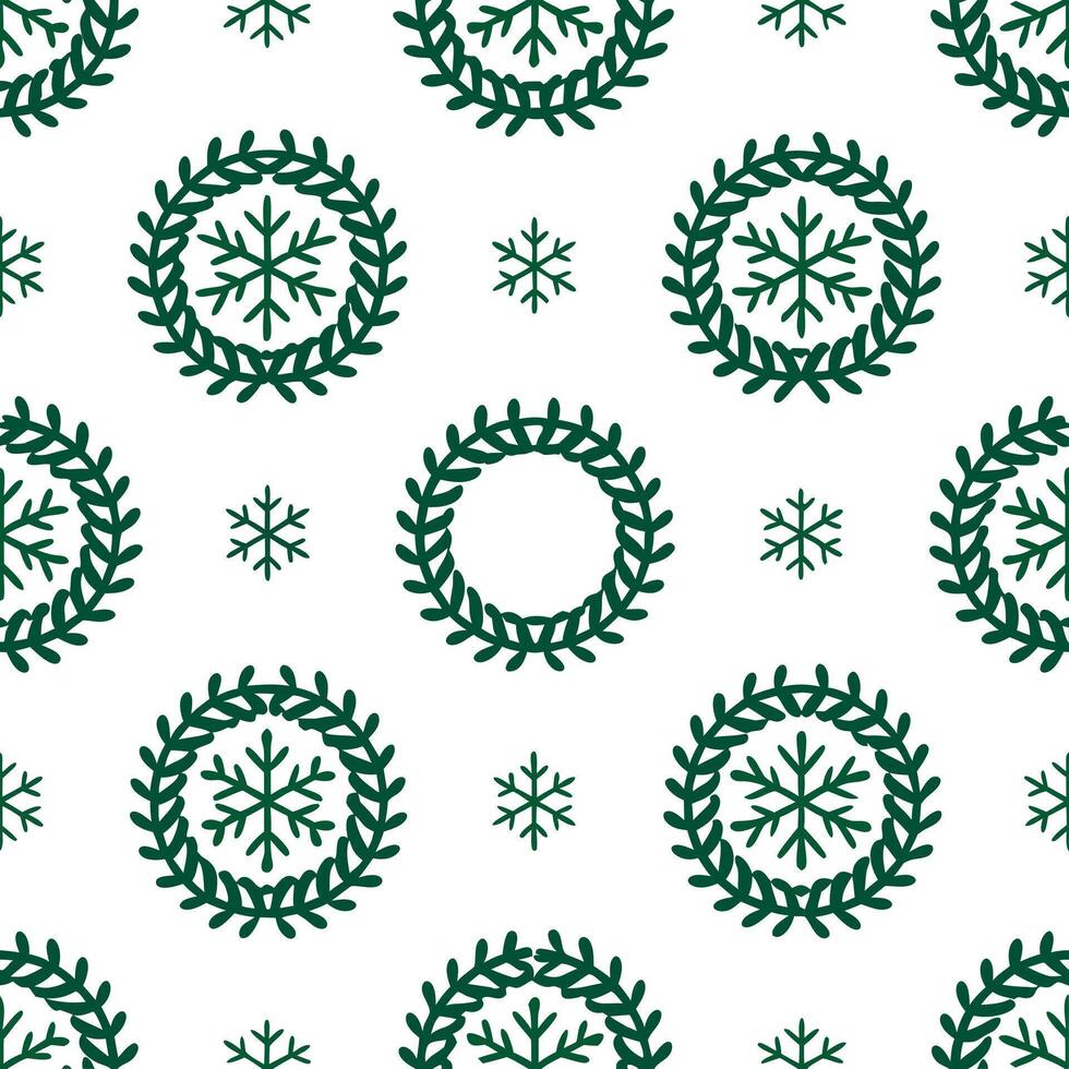 Winter warmth seamless tile pattern with evergreen wreaths and snowflakes for festive winter decor concept as Evergreen wreaths and snowflakes arranged seamlessly to create festive Seamless Set vector