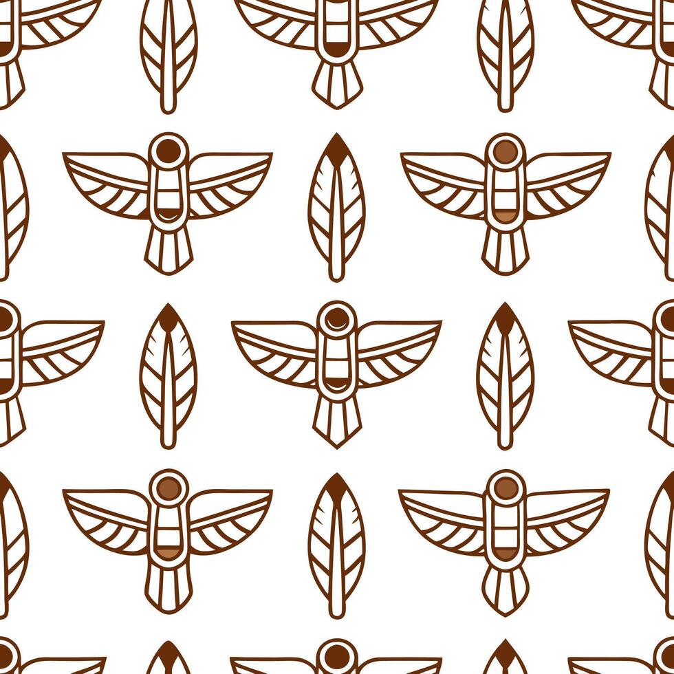 Native American totem poles and feathers seamless tile pattern with earthy tones and cultural motifs for authentic decor concept as Earthy toned Native American totem poles and fea Seamless Set vector