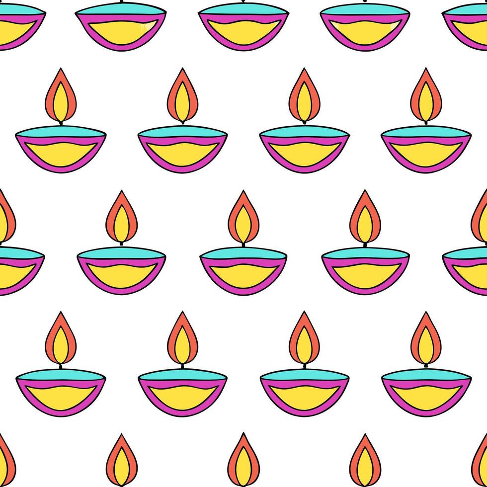 Diwali lamps seamless tile pattern with colorful diyas and vibrant lights for festive home decor concept as Colorful diyas and vibrant lights arranged seamlessly to create festive Seamless Set vector